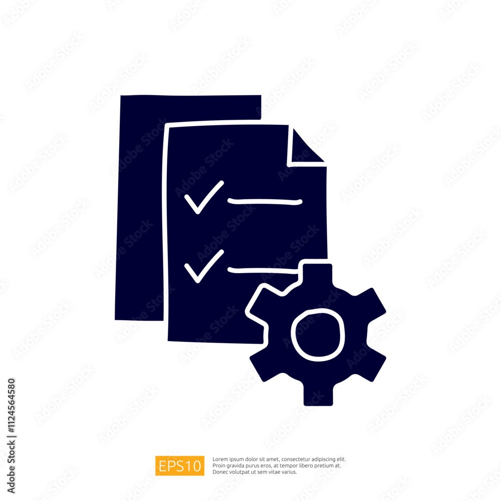The image features a stack of documents with checkmarks and a gear, symbolizing organization, planning, and technical processes. The image features a stack of documents with checkmarks and a gear, symbolizing organization, planning, and technical processes.