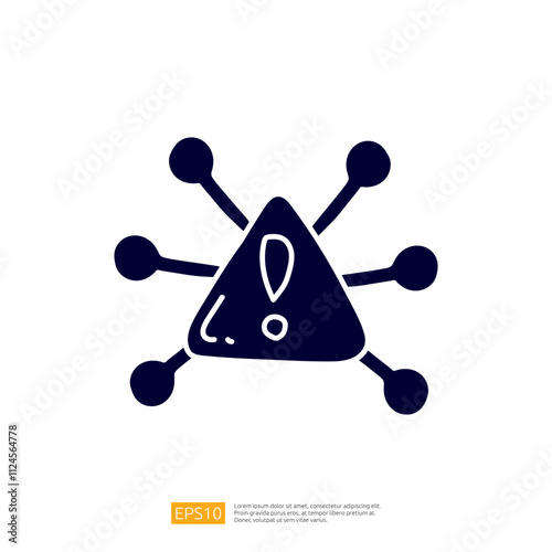 A graphic illustration of a virus symbol, featuring a triangular shape with an exclamation mark and protruding nodes, suggesting caution or alertness regarding health.