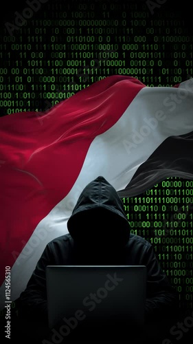 Principality of Sealand flag - 3D realistic waving flag on matrix digital background with binary code