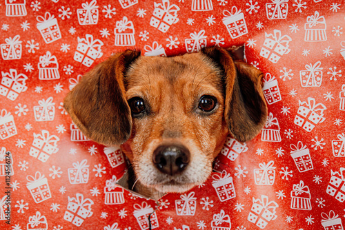 Cute Puppy with Holiday Decorations