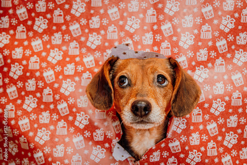 Cute Puppy with Holiday Decorations
