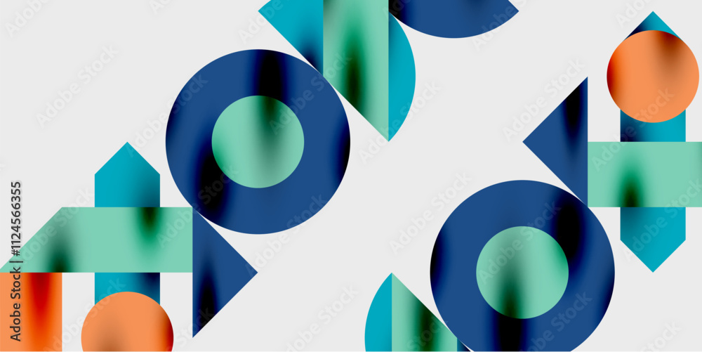 Detailed composition of circles, semicircles, and triangles with glossy effects and smooth gradients. A sleek and modern vector design for creative and tech-inspired projects