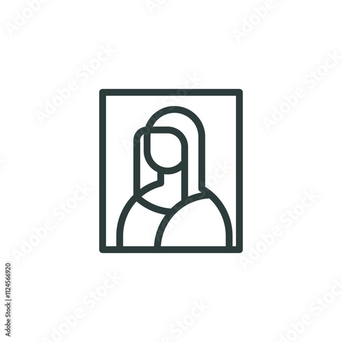 Design, creativity, picture, art, masterpiece, outline icon. Line sign painting portrait of Mona Lisa Gioconda. Vector isolated pictogram for web and app on white background editable stroke.