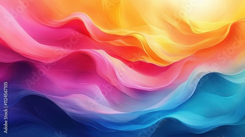 Vibrant Abstract Waves of Pink Orange and Blue in Impressionist Style with Gentle Gradients and Soft Brush Strokes