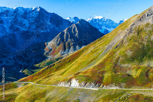 Majestic view of the Savoier Alps in the Provence-Alpes-C�te d'Azur region of France with the Col du Galibier pass and the Route des Grandes Alpes