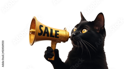 black cat holding megaphone with 