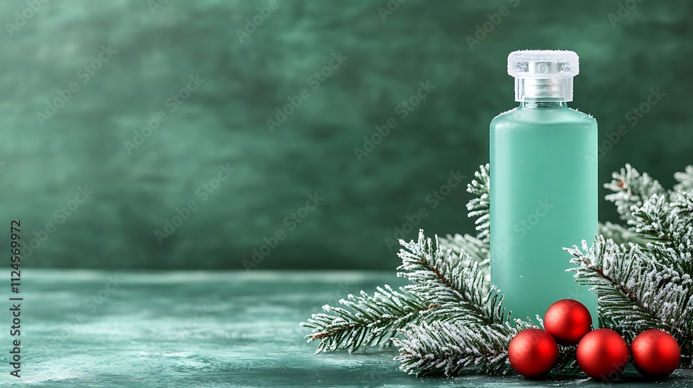 Festive Teal Perfume Bottle With Winter Decorations Festive Teal Perfume Bottle With Winter Decorations