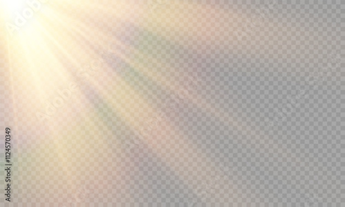 Vector transparent sunlight with special lens flare effect. Dawn, sunset, sun png. Flash of light, light effect. png.