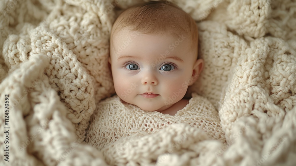Cozy Baby Lying on Soft Blanket in Serene Natural Light Cozy Baby Lying on Soft Blanket in Serene Natural Light