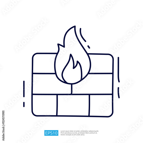 A simple line drawing of a flame over a grid, symbolizing fire or heating elements.