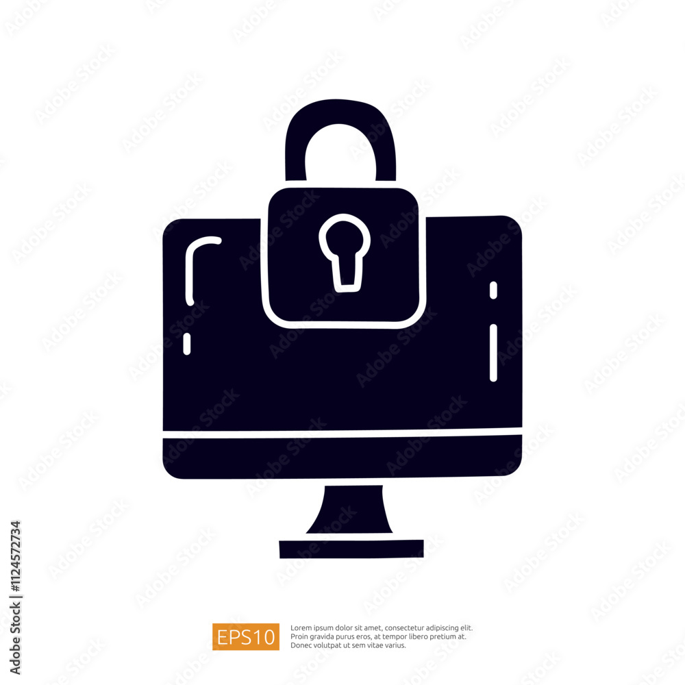 The image depicts a stylized computer monitor with a padlock symbol, representing cybersecurity and data protection. The image depicts a stylized computer monitor with a padlock symbol, representing cybersecurity and data protection.