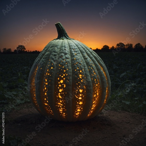 A giant squash turned into a glowing lantern. photo