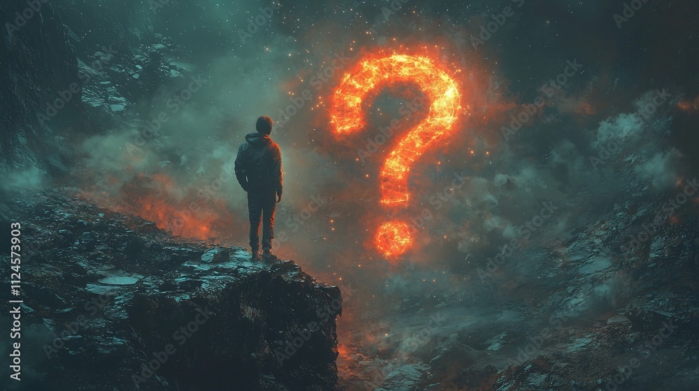 Solitary Figure Gazing at Cosmic Mystery in the Sky Solitary Figure Gazing at Cosmic Mystery in the Sky