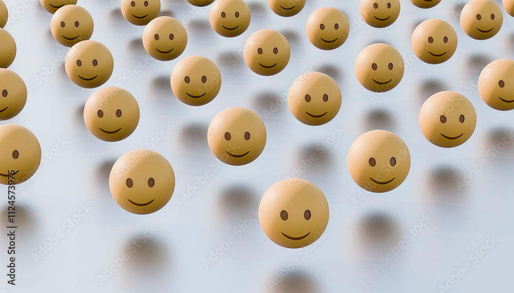 3D rendering of happy smiley face emojis in a repetitive pattern.