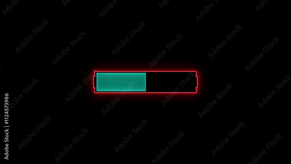 Neon glowing battery icon. Charger, running from red low to green full cell phone battery. Neon glowing battery icon. Charger, running from red low to green full cell phone battery.
