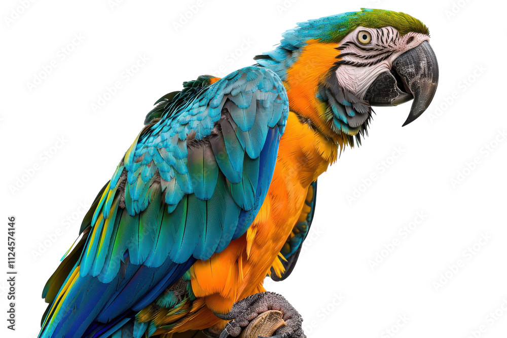 Fototapeta premium Vibrant and Colorful Macaw Isolated on a White Background for Artistic Presentations and Nature Theme Projects