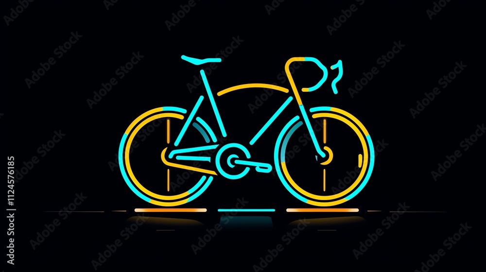 Fototapeta premium A neon blue outline of a bicycle on a black background.