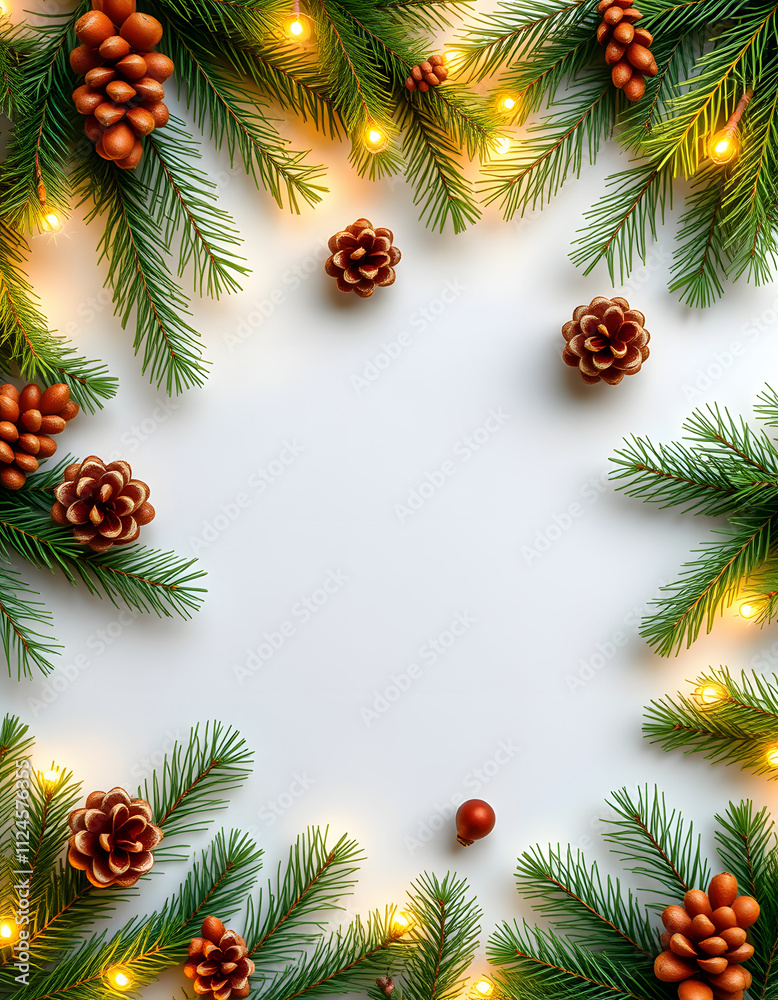 Holiday background of Christmas tree branches, spruce, juniper, fir, larch, pine cones with light. Xmas and New Year theme. Top view, wide composition, seamless pattern, papercraft Holiday background of Christmas tree branches, spruce, juniper, fir, larch, pine cones with light. Xmas and New Year theme. Top view, wide composition, seamless pattern, papercraft