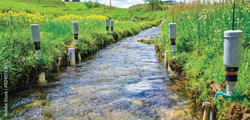 Professional Water Quality Monitoring Equipment Setup in Natural River Environment
