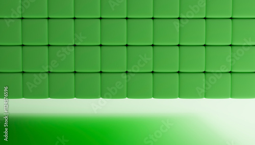 Abstract 3D rendering of green geometric shapes in a tiled pattern. photo