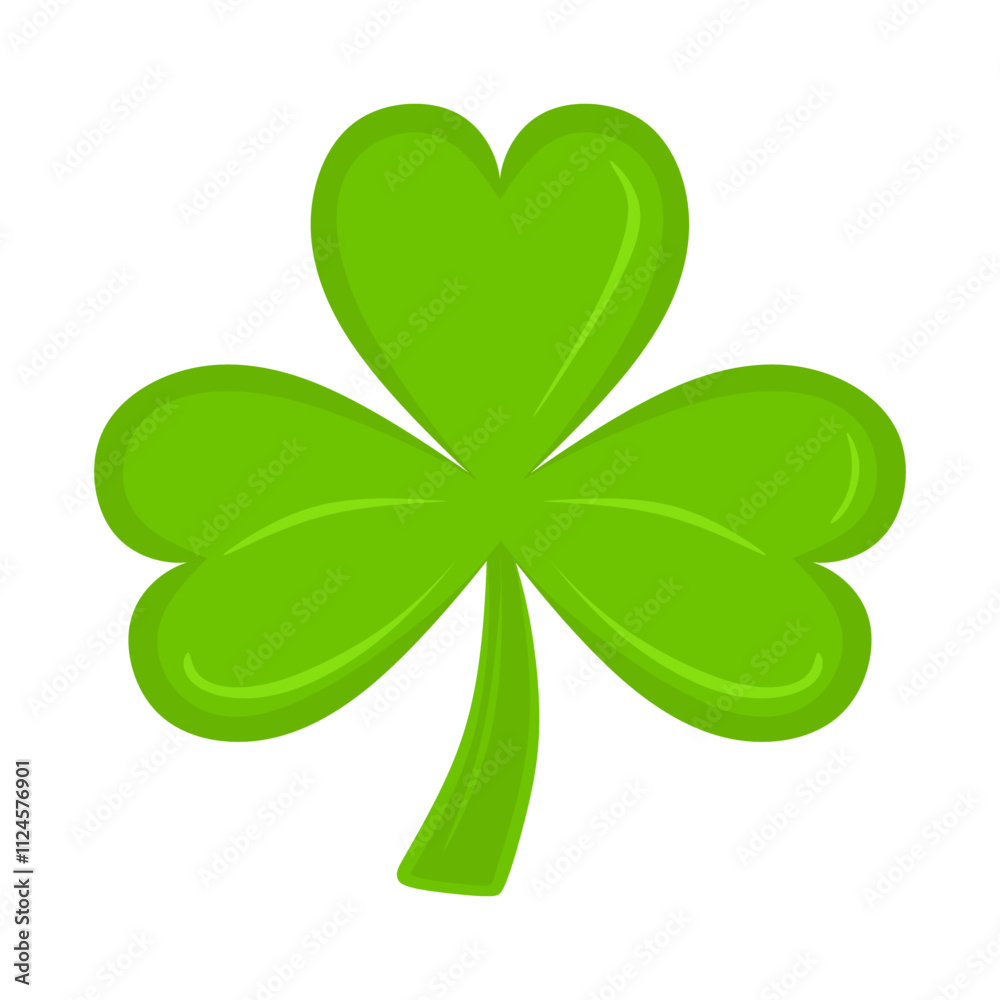Three green leaf clover icon. St. Patrick's day symbol in colorful cartoon illustration isolated on white background. Clover leaf, lucky symbol. Colored flat vector illustration Three green leaf clover icon. St. Patrick's day symbol in colorful cartoon illustration isolated on white background. Clover leaf, lucky symbol. Colored flat vector illustration