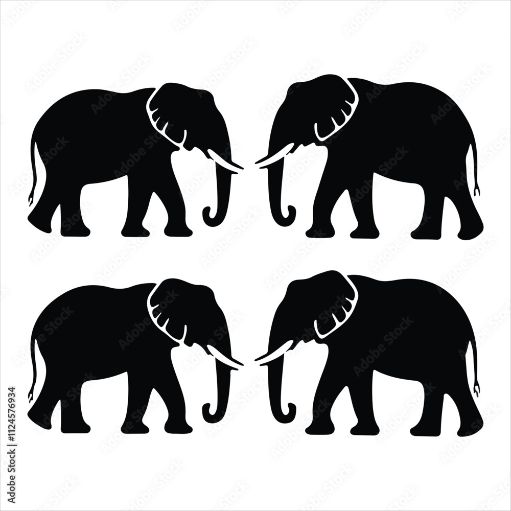 Fototapeta premium elephant silhouette icon set. black elephant set. elephant silhouette vector design image illustration. elephant silhouette isolated image design illustration.