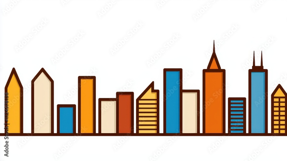 Obraz premium Colorful Urban Skyline Illustration with Distinctive Architectural Shapes