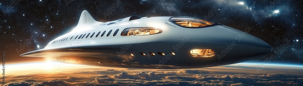 A futuristic spaceship glides through space, illuminated by the glow of distant stars, showcasing sleek design and advanced technology. A futuristic spaceship glides through space, illuminated by the glow of distant stars, showcasing sleek design and advanced technology.