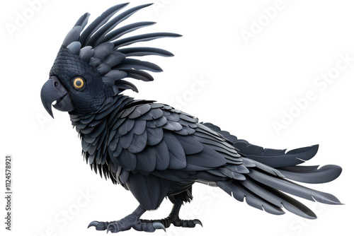 Playful Cartoon Black Palm Cockatoo in a Dynamic Pose Suitable for Creative Projects photo