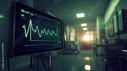 Cutting-edge medical monitor on a stand displaying essential patient data and clinical graphs photo