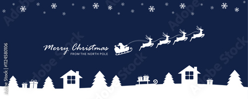 christmas banner santa claus in a sleigh with reindeer vector illustration