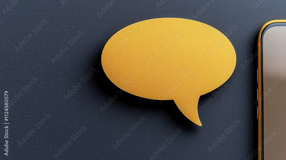 Vibrant Yellow Speech Bubble Next to Modern Smartphone on Dark Surface