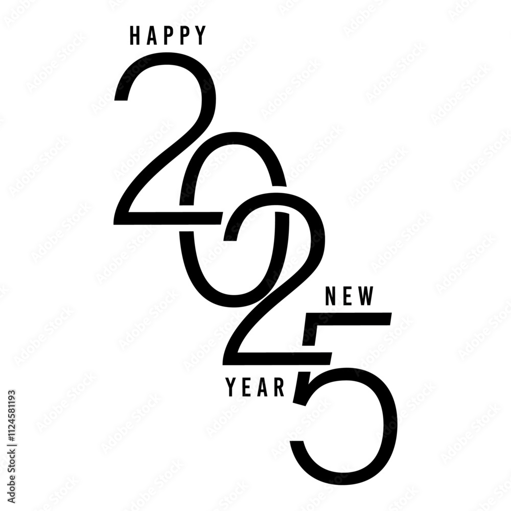 Fototapeta premium Black color new style with white background 2025 Happy new year vector illustration design. 