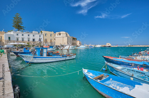 Boats docked in the picturesque harbor of Trani, Apulia, Italy on a sunny day. photo