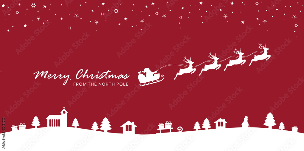 christmas banner santa claus in a sleigh with reindeer vector ...
