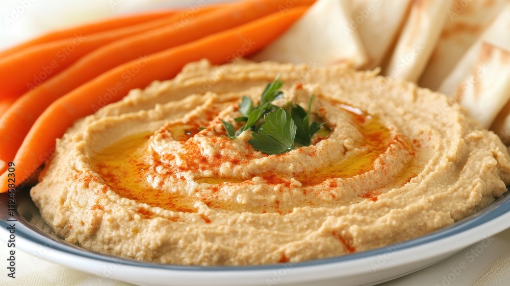 Delectable Hummus Dip with Fresh Carrots and Pita Bread Delectable Hummus Dip with Fresh Carrots and Pita Bread