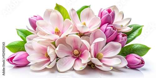 Magnolia Flower Bouquet, Blooming Magnolia Flowers, White Background, Spring Flowers, Magnolia Photography, Isolated Magnolia, Beautiful Magnolia, Product Photography, Floral Bouquet