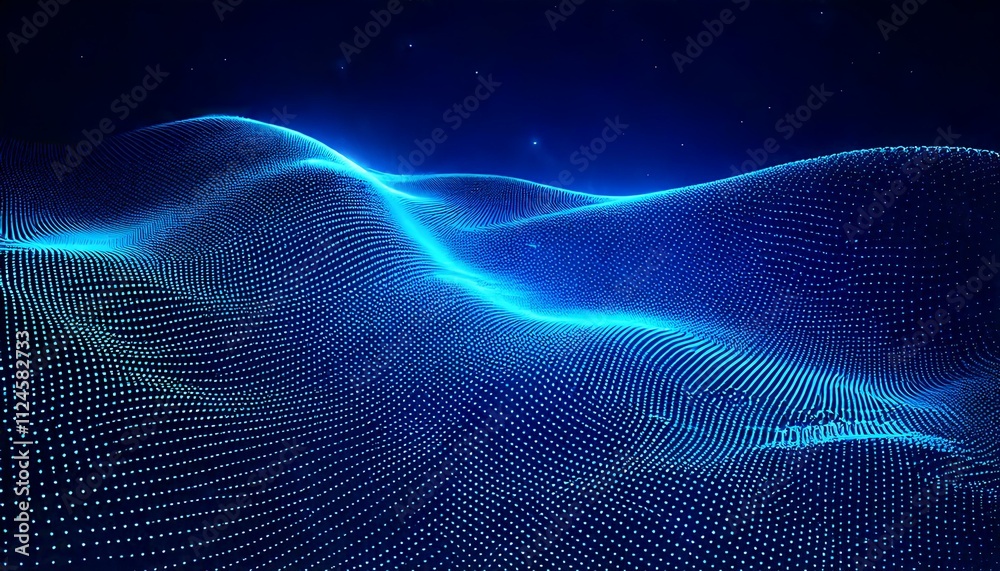 Obraz premium Abstract Technology Background, Blue Dotted Particles, Digital Mesh Pattern