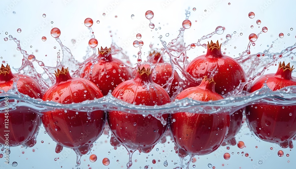 pomegranate water splash with a vibrant red gradient background created with generative AI pomegranate water splash with a vibrant red gradient background created with generative AI