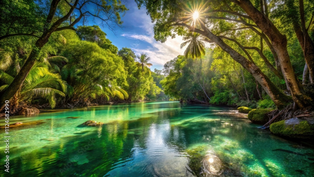Fototapeta premium Masoala National Park Madagascar: Stunning Tropical Jungle River Meets Beach Paradise