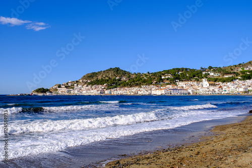 Beach with view of El Port de la Selva, Costa Brava, Catalonia, Spain photo