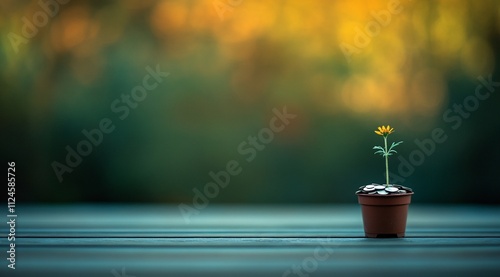 Potted plant growing amidst coins highlighting the balance of nature and finance