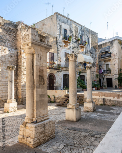 Backyard in the old town of Bari with ruins of Santa Maria del Buon Consiglio church in Italy photo