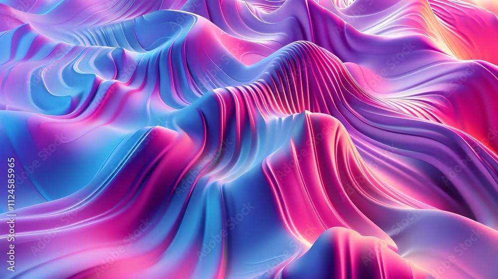 Obraz premium An abstract background of wavy, neon pink and blue shapes.