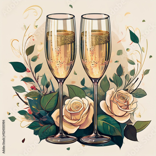 This delicate pastel watercolor illustration is perfect for creating beautiful wedding invitations and elegant menus