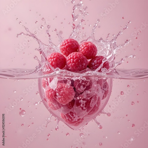 raspberry water splash with a vibrant pink gradient background created with generative AI
