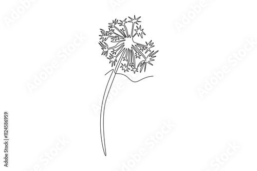 Continuous one line drawing beauty fresh taraxacum for home decoration wall art poster print. Printable decorative dandelion flower for green park. Single line draw design vector graphic illustration