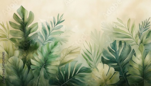 Pastel Floral Wall Mural with Leaves and Textured Background for Interior Decoration