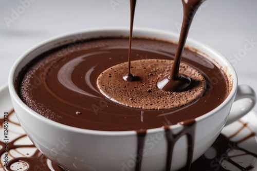 Macro Shot of Pouring Hot Melted Chocolate in Close-up. Abstract Sweet Food Background. photo