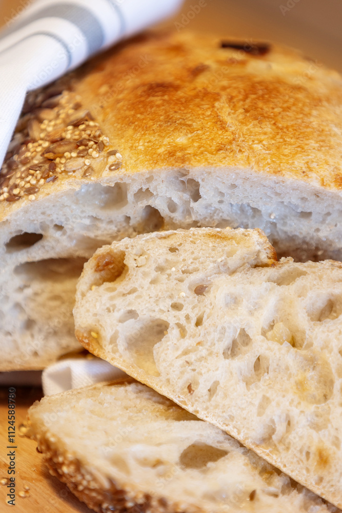 Homemade bread, sourdough wheat loaf with seeds Homemade bread, sourdough wheat loaf with seeds